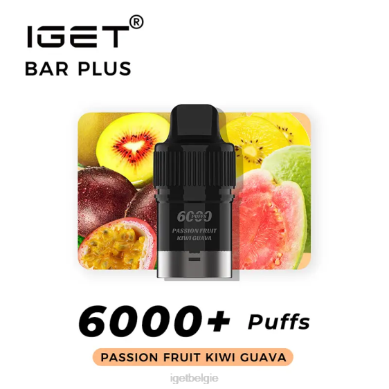 IGET Store nicotinevrije reep plus pod 6000 trekjes 806F383 passievrucht-kiwi-guave